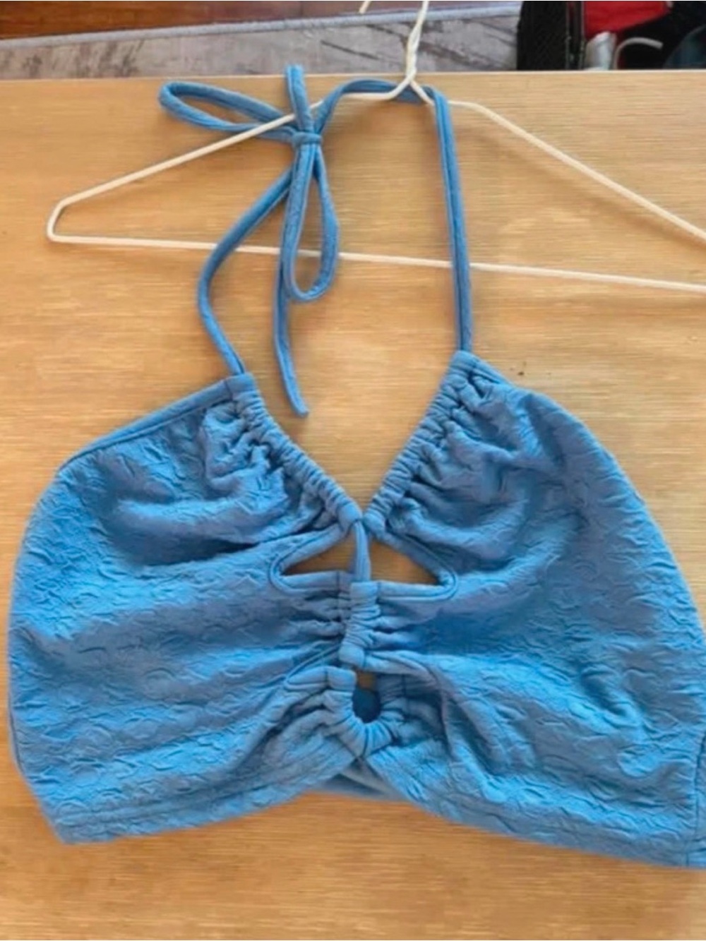 Women’s Blue Halter Crop Top - Textured
